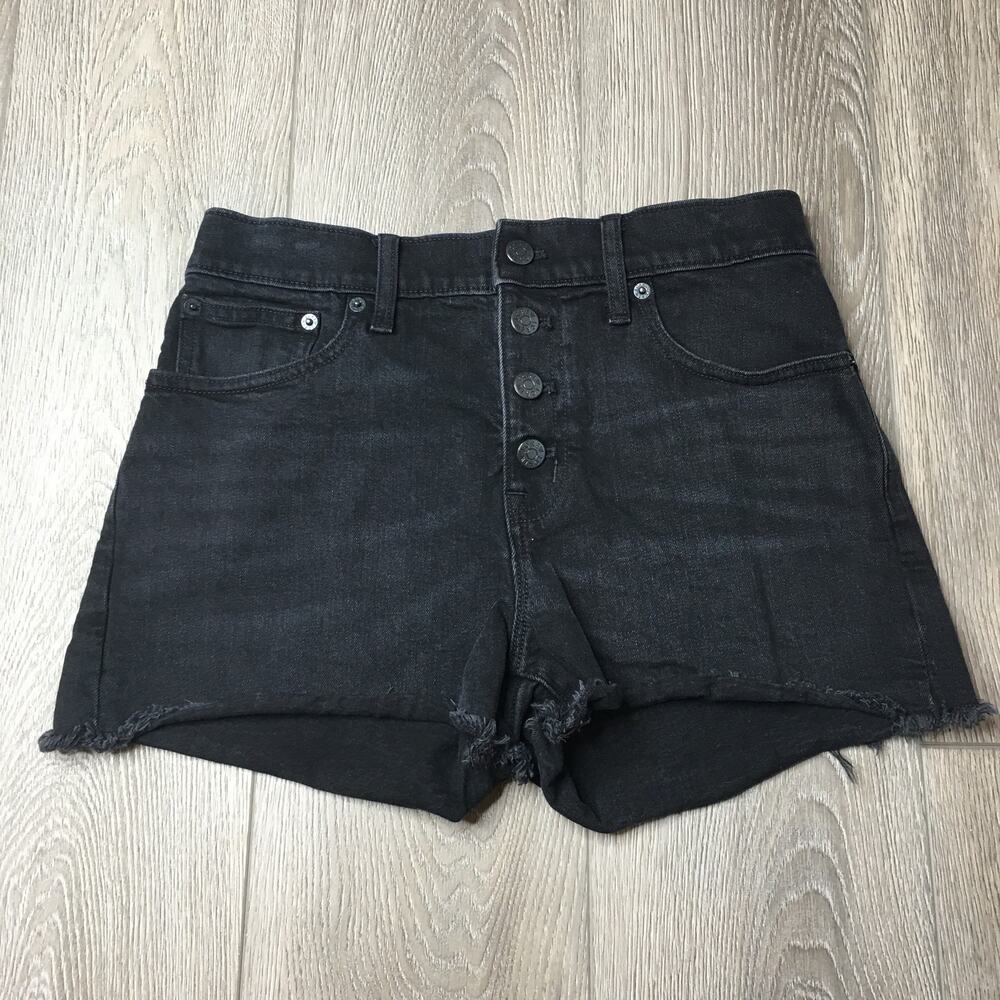 J. Crew Button-Fly Raw Hem Cotton Stretch Cut-Off Denim Shorts Black 25